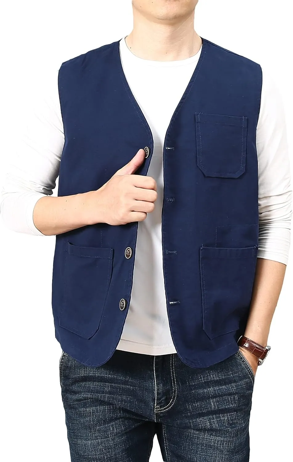 PRIJOUHE Men's Casual Outdoor Cotton Vest Lightweight Breathable Multi-Pocket Fishing Safari Travel Vests Outwear