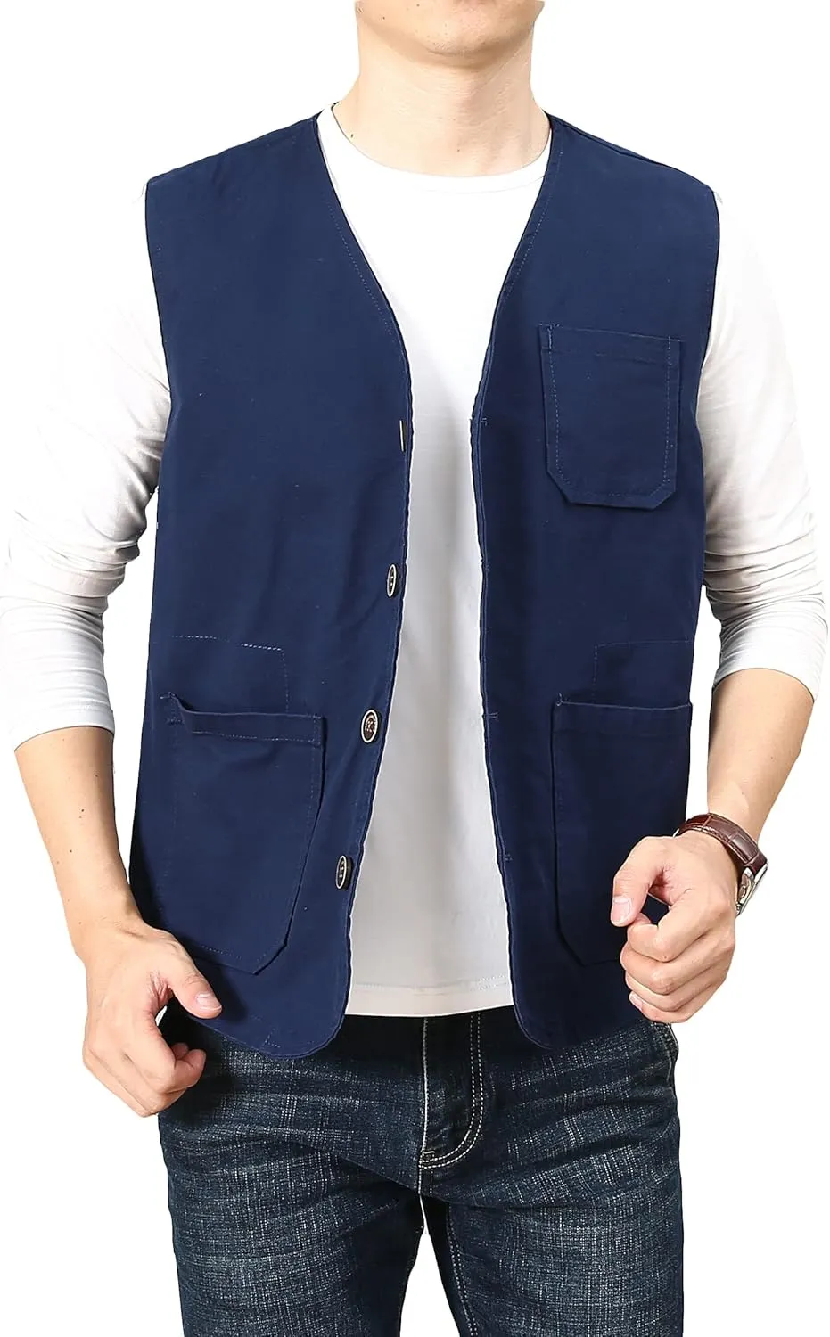 PRIJOUHE Men's Casual Outdoor Cotton Vest Lightweight Breathable Multi-Pocket Fishing Safari Travel Vests Outwear