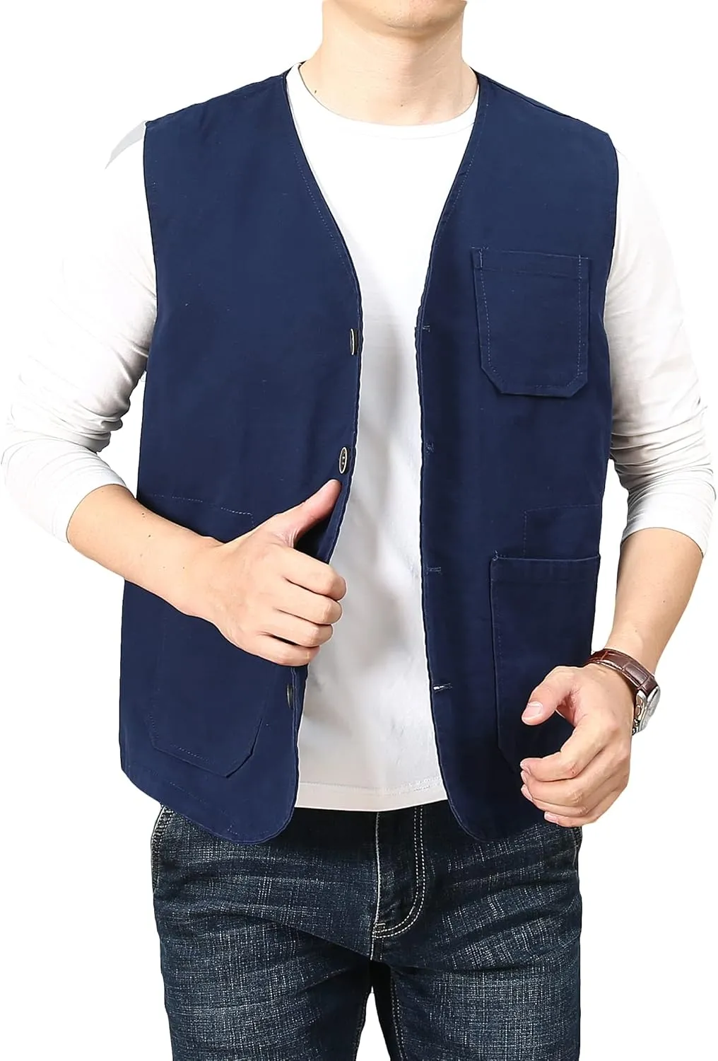 PRIJOUHE Men's Casual Outdoor Cotton Vest Lightweight Breathable Multi-Pocket Fishing Safari Travel Vests Outwear