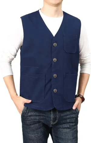 PRIJOUHE Men's Casual Outdoor Cotton Vest Lightweight Breathable Multi-Pocket Fishing Safari Travel Vests Outwear