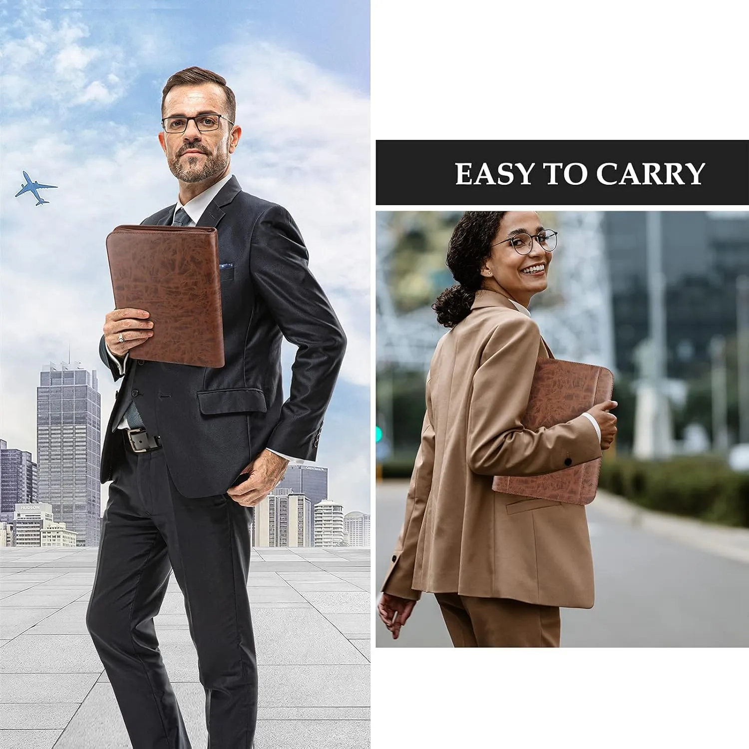 ProCase Portfolio Business Padfolio Folder with Zipper, Conference Meeting Executive File Legal Document Organizer with Pockets Letter Size A4 Writing Pad Notepad Padfolio for Father's Day Gift -Brown