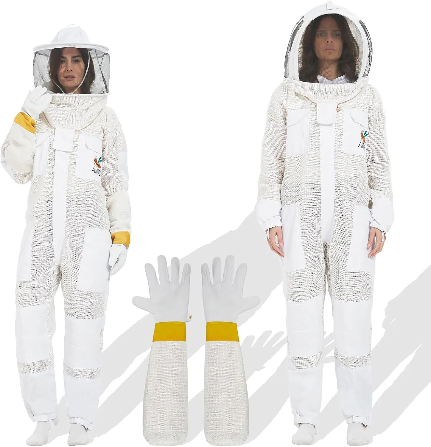 Professional 3-Layer Beekeeping Suit&wasp suit Beekeeper Costume with 3-Layer Ultra Ventilated Gloves & 2 Veils - Perfect for Men & Women& bees protective gear (L)