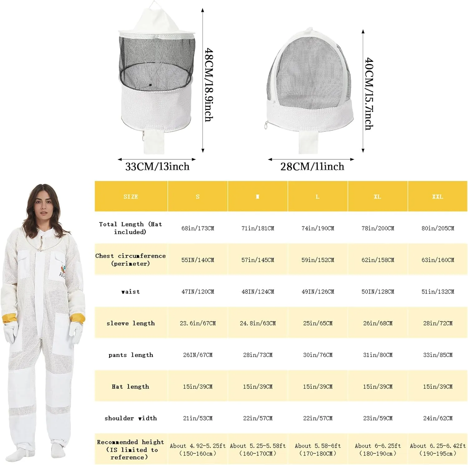 Professional 3-Layer Beekeeping Suit&wasp suit Beekeeper Costume with 3-Layer Ultra Ventilated Gloves & 2 Veils - Perfect for Men & Women& bees protective gear (L)