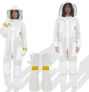 Professional 3-Layer Beekeeping Suit&wasp suit Beekeeper Costume with 3-Layer Ultra Ventilated Gloves & 2 Veils - Perfect for Men & Women& bees protective gear (L)