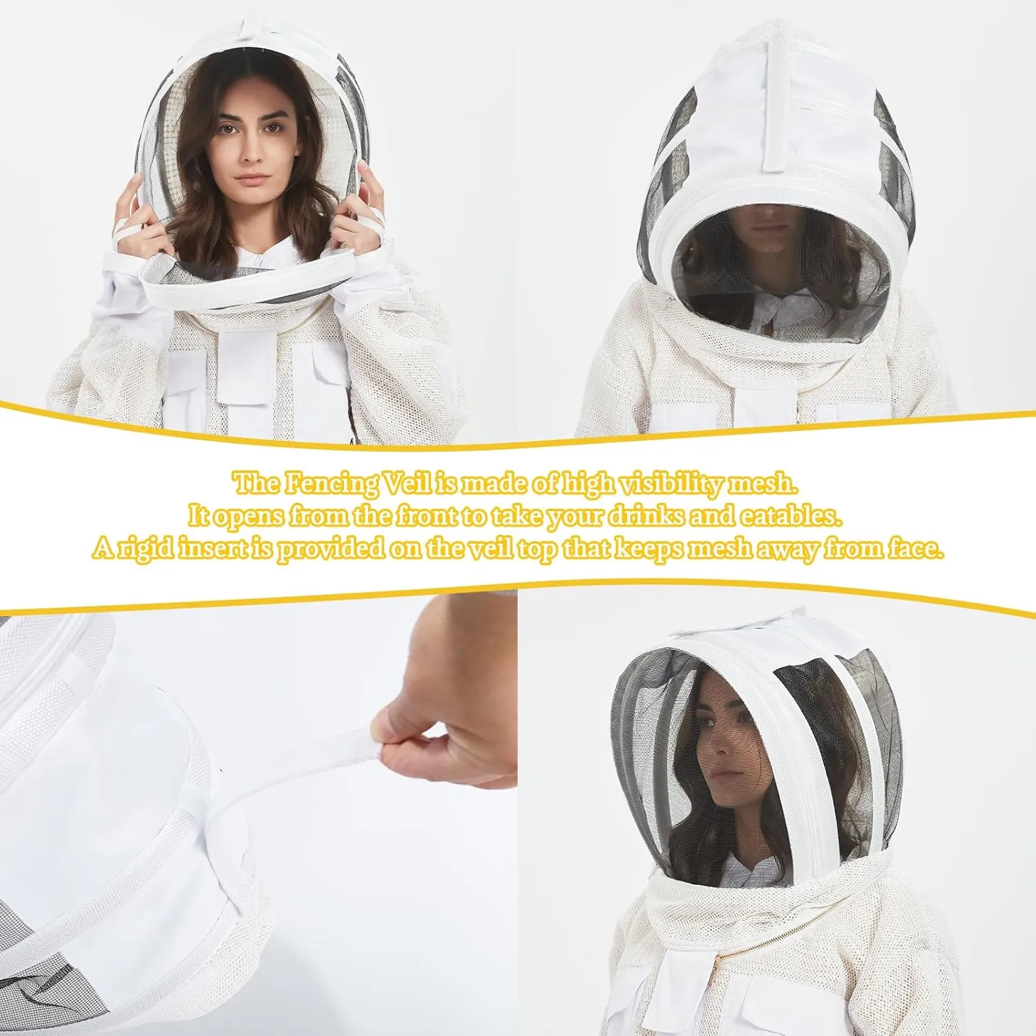 Professional 3-Layer Beekeeping Suit&wasp suit Beekeeper Costume with 3-Layer Ultra Ventilated Gloves & 2 Veils - Perfect for Men & Women& bees protective gear (L)