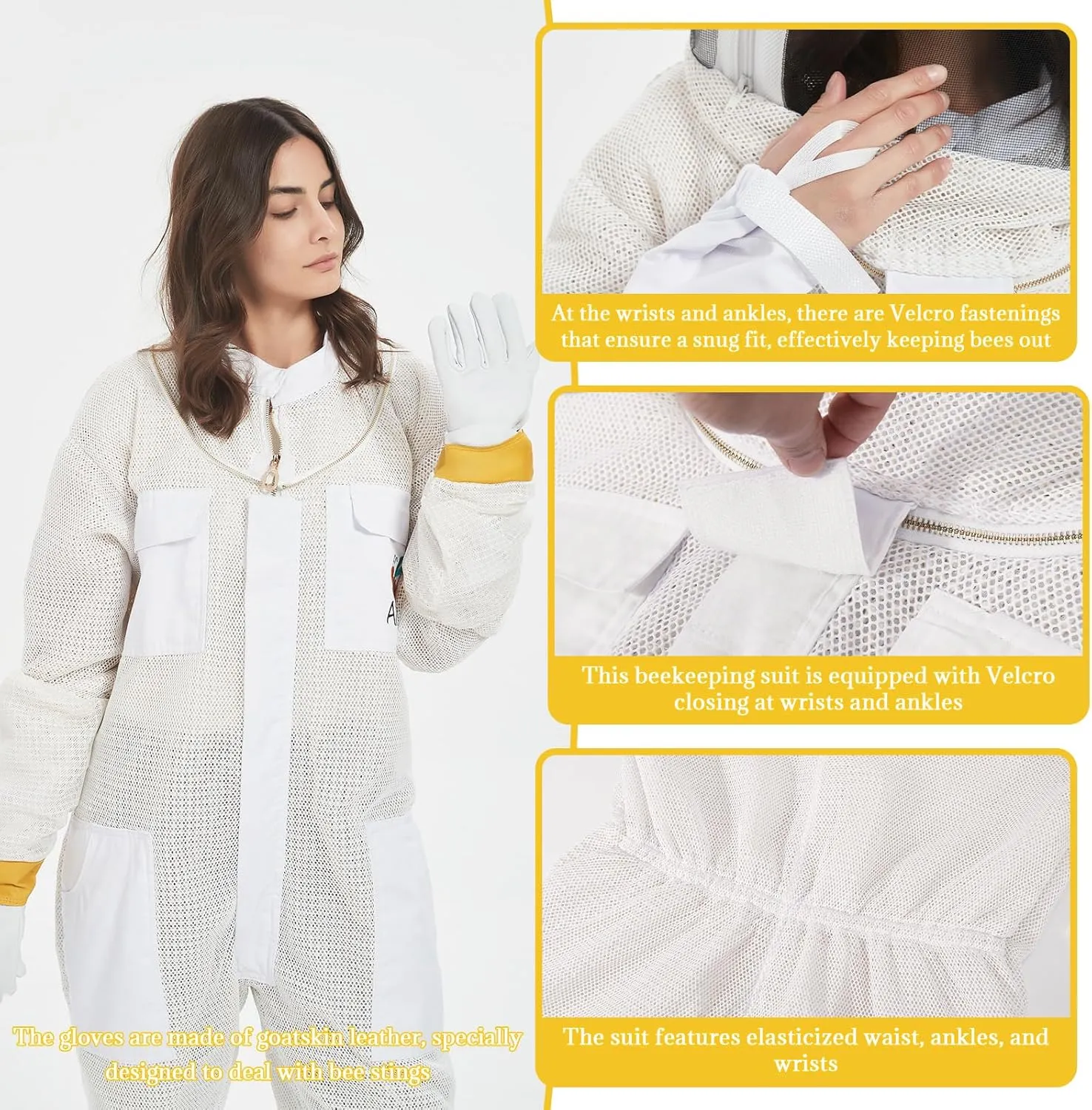 Professional 3-Layer Beekeeping Suit&wasp suit Beekeeper Costume with 3-Layer Ultra Ventilated Gloves & 2 Veils - Perfect for Men & Women& bees protective gear (L)