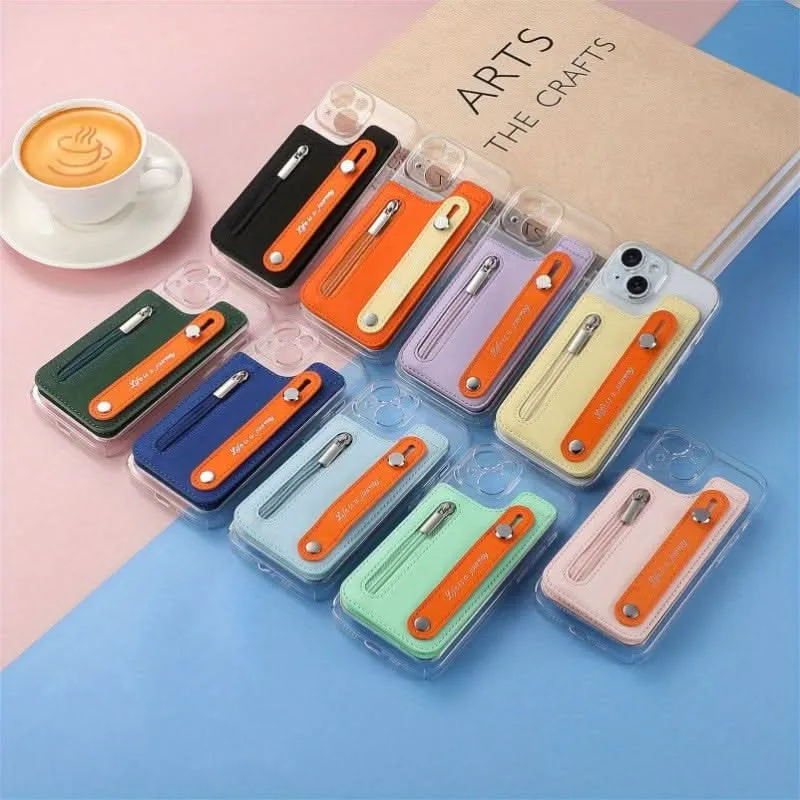 PU Leather Phone Card Holder with Wrist Strap