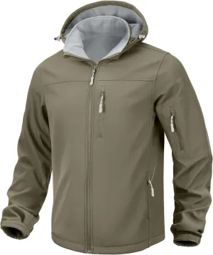 Pudolla Men's Softshell Jacket Fleece Lined Water Resistant Hooded Winter Coats for Men Outdoor Work Hiking with Pockets