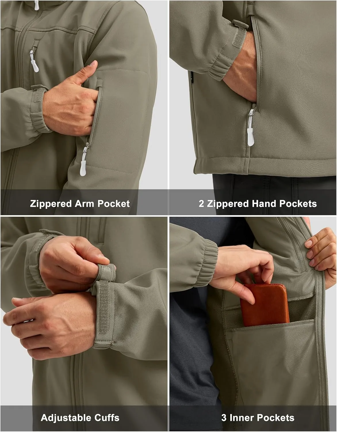 Pudolla Men's Softshell Jacket Fleece Lined Water Resistant Hooded Winter Coats for Men Outdoor Work Hiking with Pockets