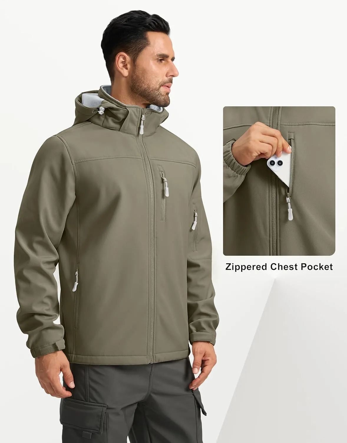 Pudolla Men's Softshell Jacket Fleece Lined Water Resistant Hooded Winter Coats for Men Outdoor Work Hiking with Pockets