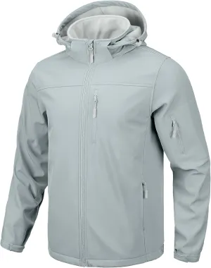 Pudolla Men's Softshell Jacket Fleece Lined Water Resistant Hooded Winter Coats for Men Outdoor Work Hiking with Pockets