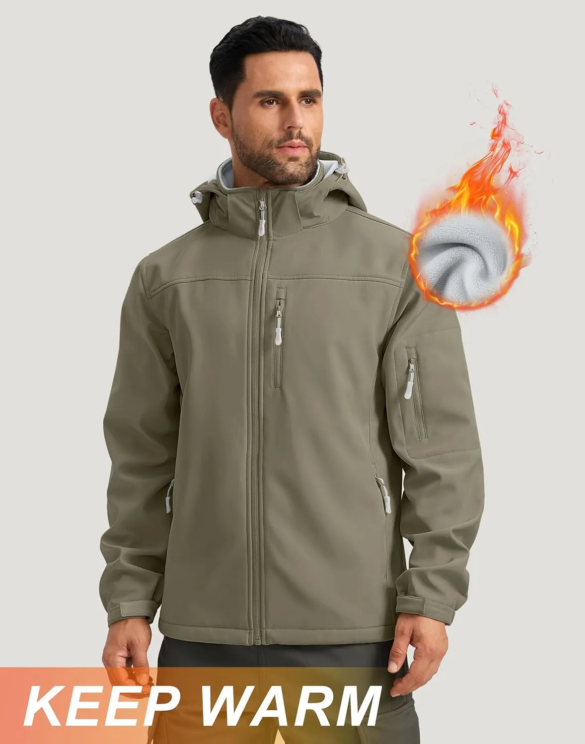 Pudolla Men's Softshell Jacket Fleece Lined Water Resistant Hooded Winter Coats for Men Outdoor Work Hiking with Pockets