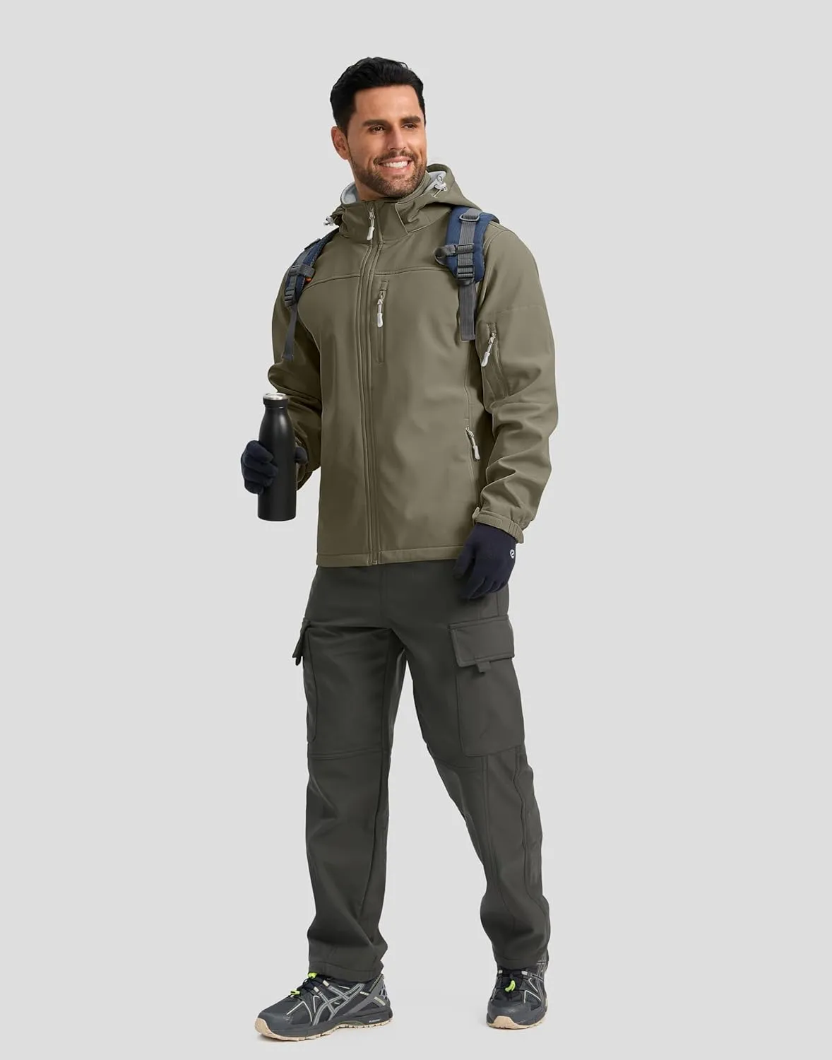 Pudolla Men's Softshell Jacket Fleece Lined Water Resistant Hooded Winter Coats for Men Outdoor Work Hiking with Pockets