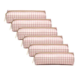 PUKKA PAD® Pencil Case, 7.9" x 2" x 2", Pink/White Check
