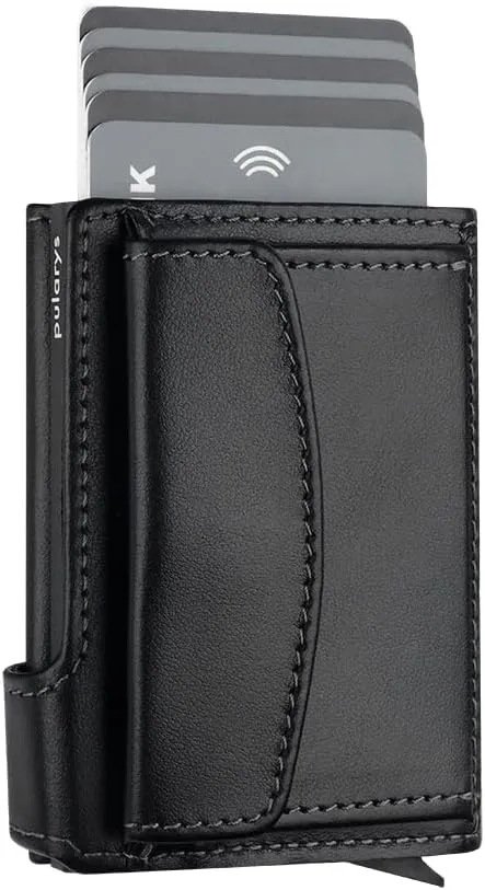 pularys Mini Wallet LONDON - Credit Card Holder Made of Italian Leather - RFID blocking - Up to 9 Card Slots - Coin Pocket - For Men and Women - Classic Design