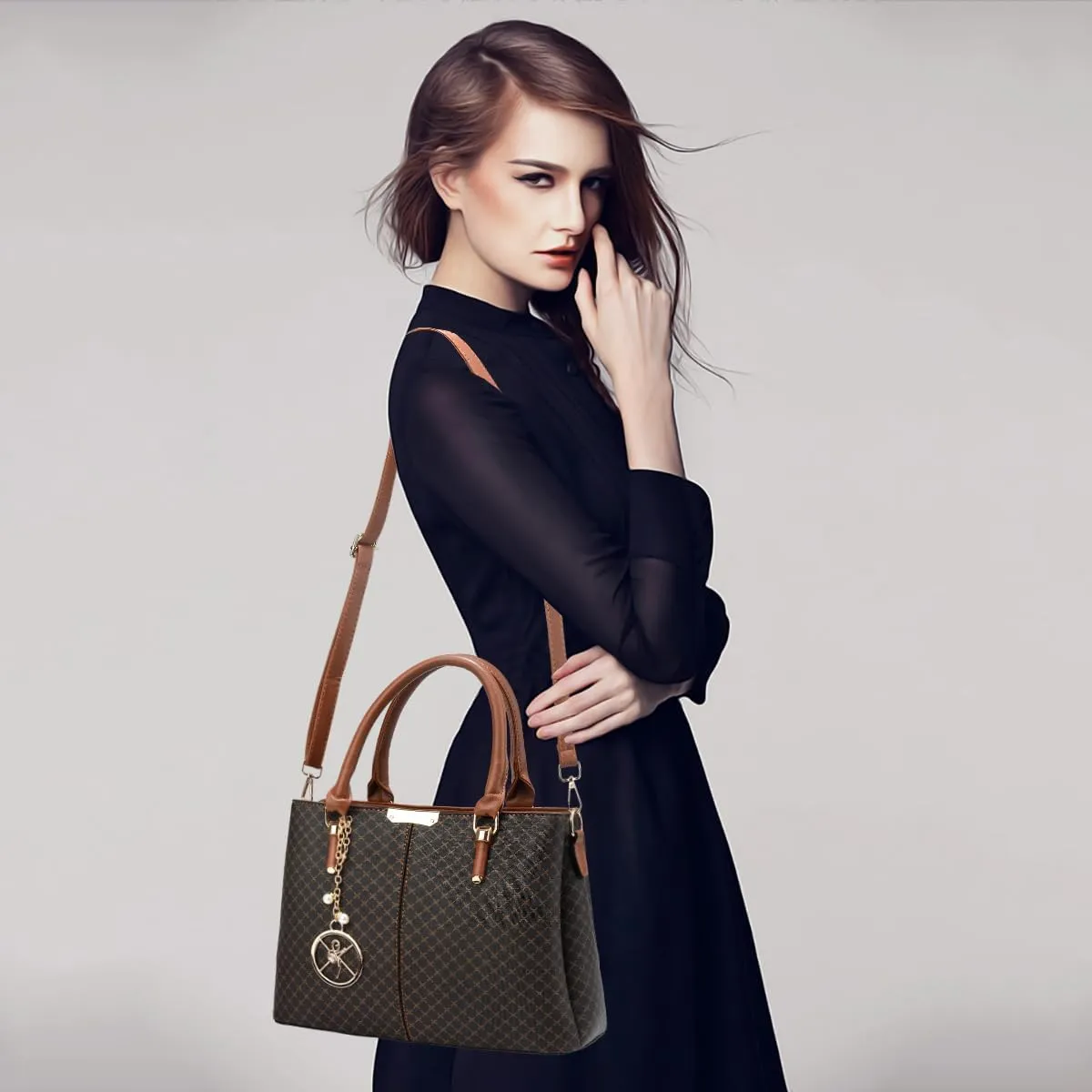 Purse and Handbags for Women, 3 Zip Compartments Tote Bag Designer Shoulder Purse Top Handle Satchel Bags