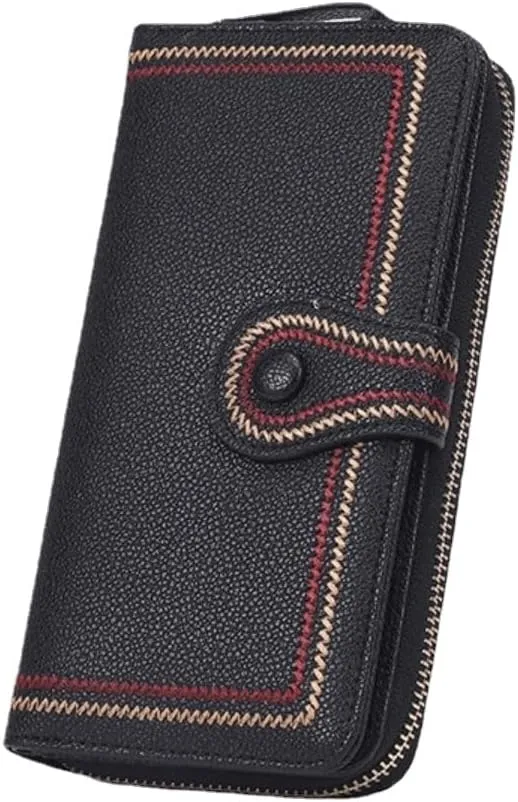 Purse For Women Authentic Wallet Credit Card Holder with Large Capacity Wristlet (Black)