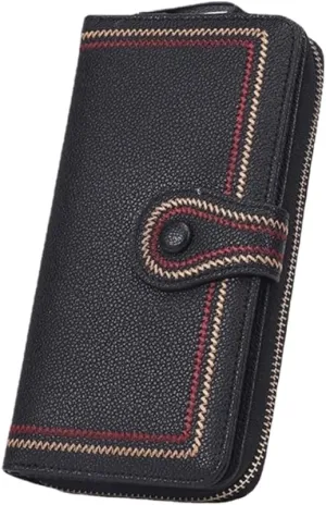 Purse For Women Authentic Wallet Credit Card Holder with Large Capacity Wristlet (Black)