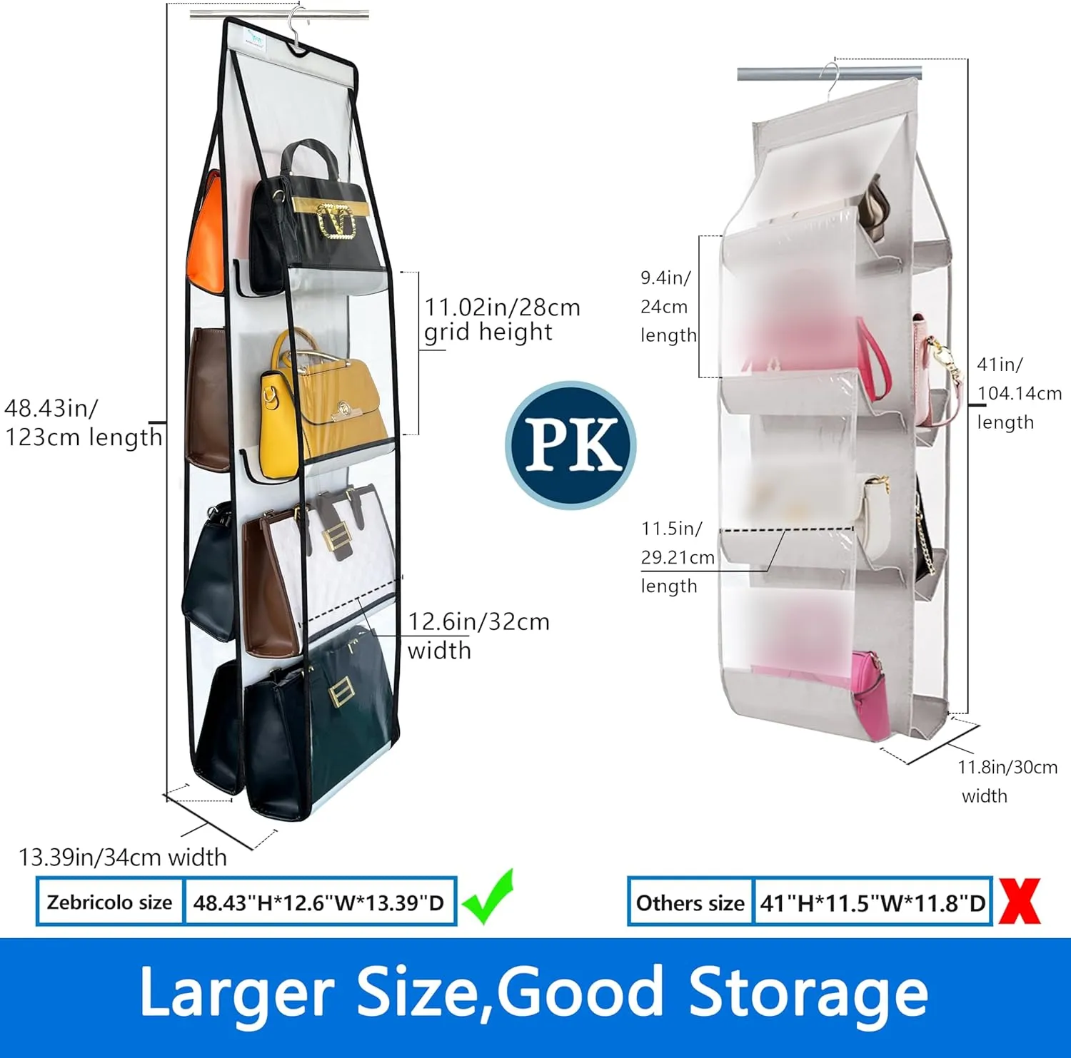 purse organizer, 2Pack, purse organizer for closet,NEW improved Larger, purse storage, Heavy Duty Hooks,handbag organizer, Space-Saving Design, closet organizer, Visibility, White/Black