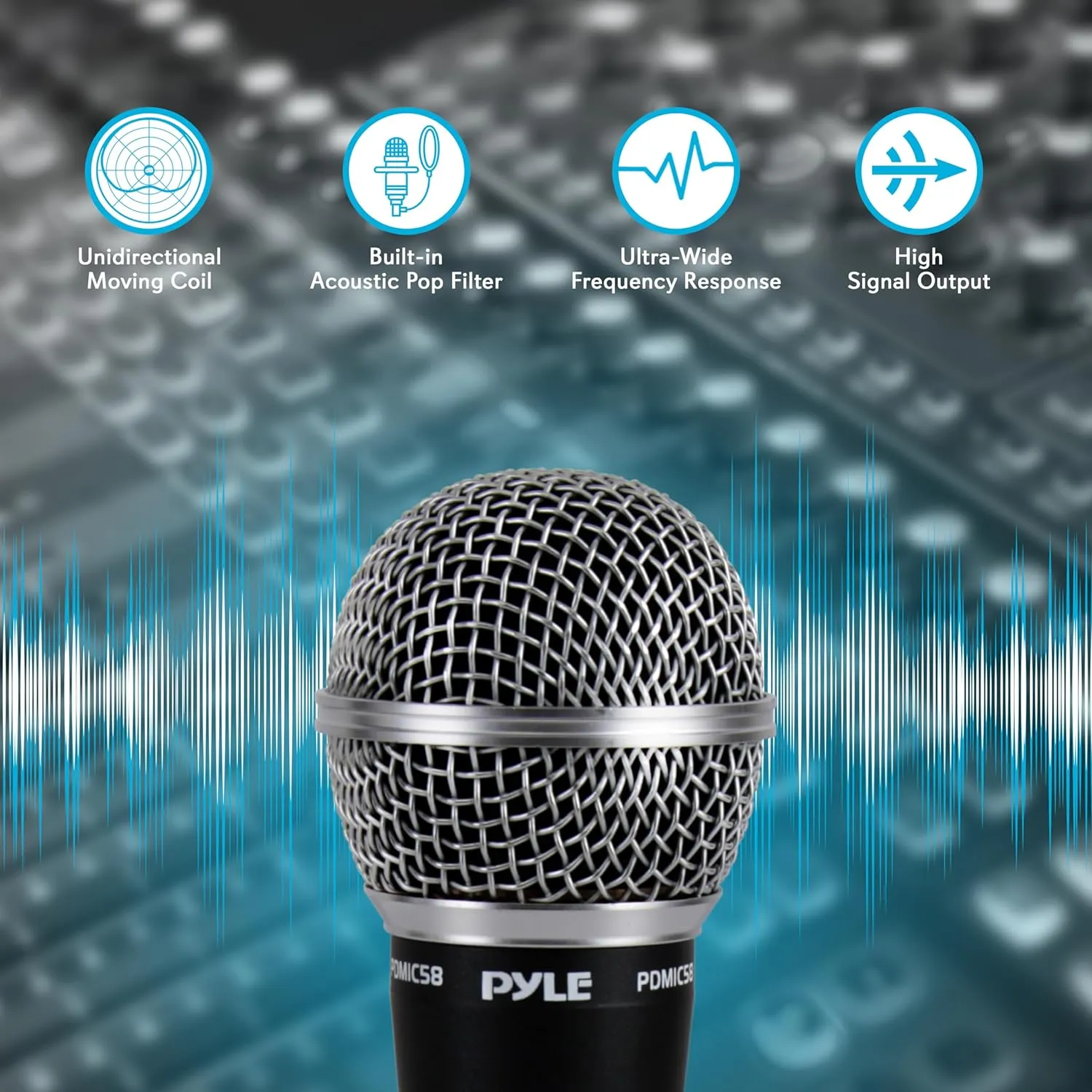 Pyle Handheld Microphone PDMIC58 - Dynamic Moving Coil Cardioid Unidirectional Includes 15ft XLR Audio Cable to 1/4'' Audio Connection