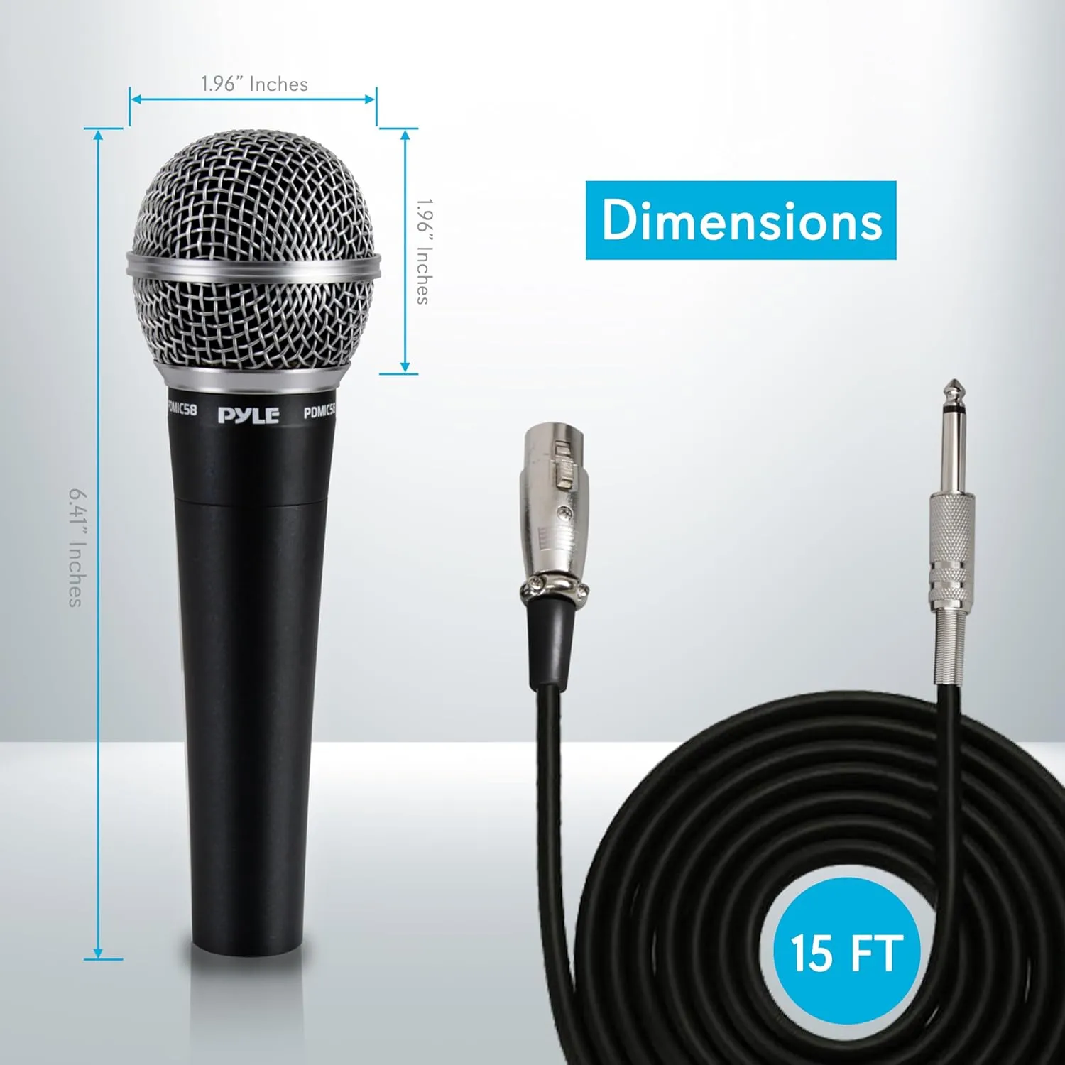 Pyle Handheld Microphone PDMIC58 - Dynamic Moving Coil Cardioid Unidirectional Includes 15ft XLR Audio Cable to 1/4'' Audio Connection