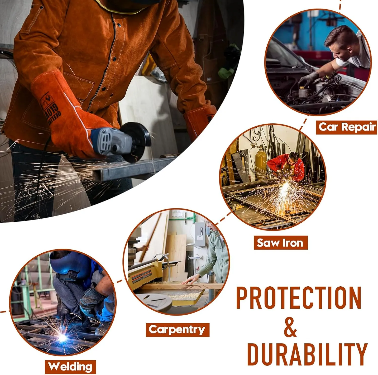 QeeLink Leather Welding Jacket - Flame-Resistant Heavy Duty Work Welder Jackets - Split Cowhide Welding Coat for Men Women