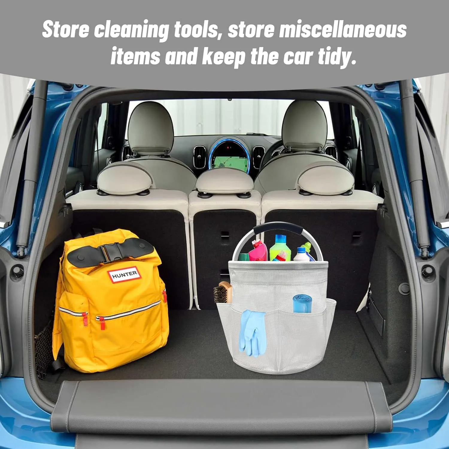 Qivine 17L Cleaning Caddy with Handle, Cleaning Supply Caddy Foldable Cleaning Caddy Cleaning Products Organizers Portable Cleaning Bucket Organiser for Storing Towels (Clear)