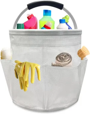Qivine 17L Cleaning Caddy with Handle, Cleaning Supply Caddy Foldable Cleaning Caddy Cleaning Products Organizers Portable Cleaning Bucket Organiser for Storing Towels (Clear)