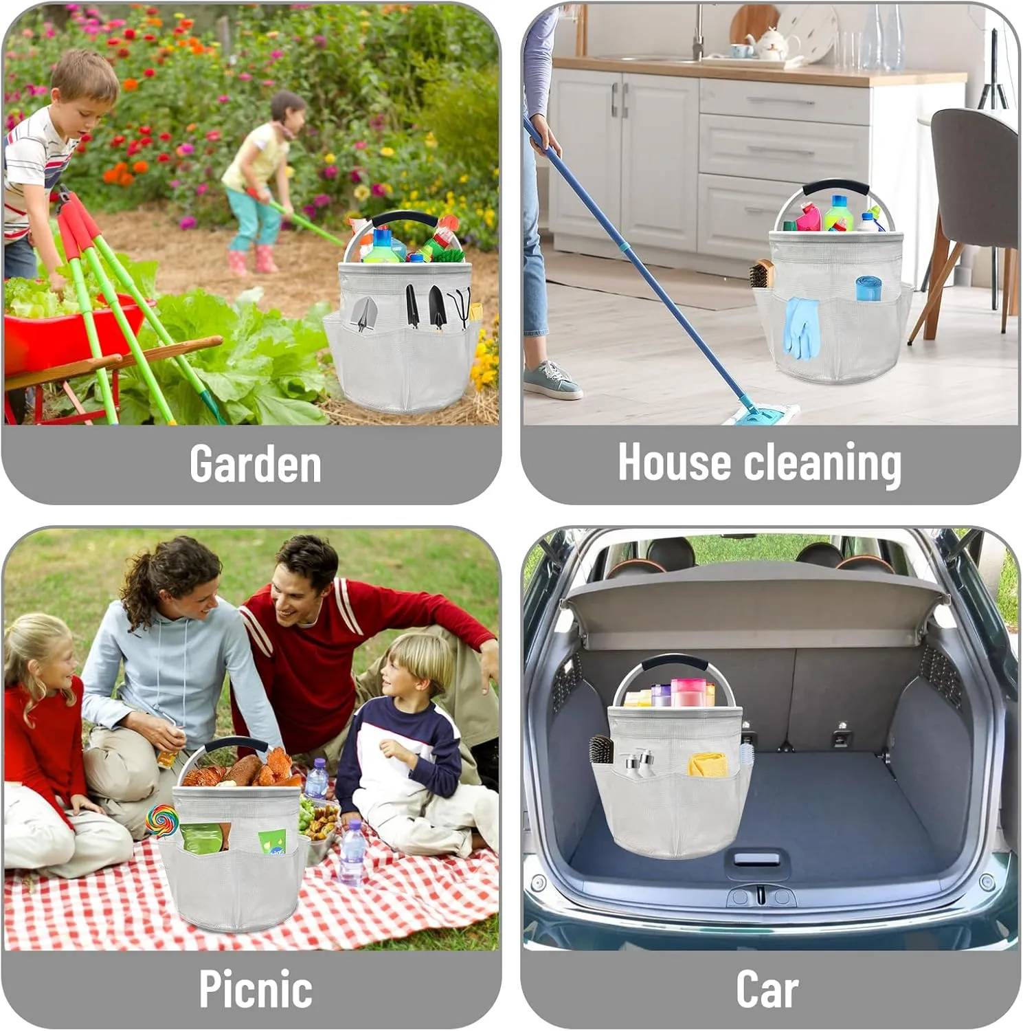 Qivine 17L Cleaning Caddy with Handle, Cleaning Supply Caddy Foldable Cleaning Caddy Cleaning Products Organizers Portable Cleaning Bucket Organiser for Storing Towels (Clear)