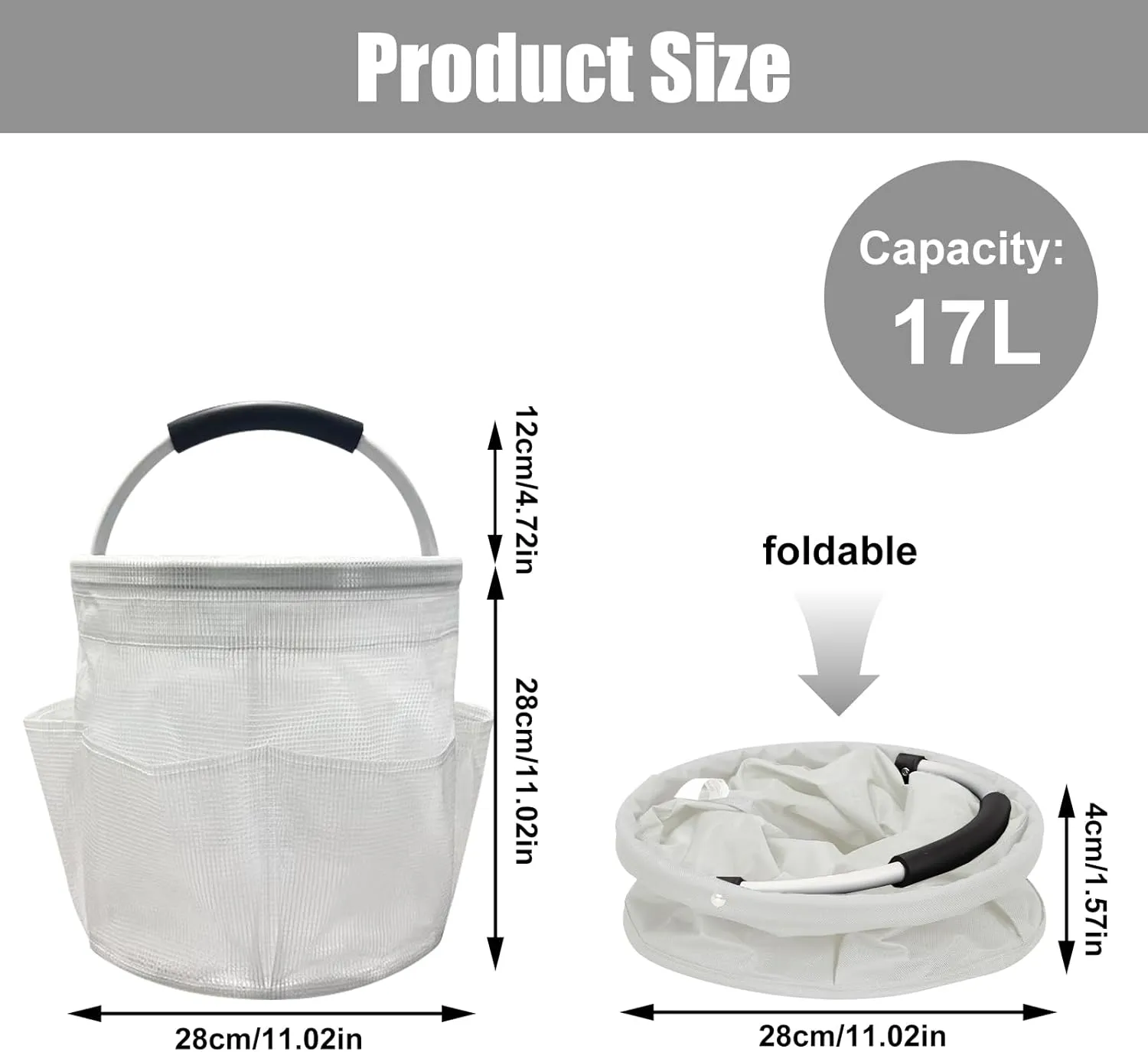 Qivine 17L Cleaning Caddy with Handle, Cleaning Supply Caddy Foldable Cleaning Caddy Cleaning Products Organizers Portable Cleaning Bucket Organiser for Storing Towels (Clear)