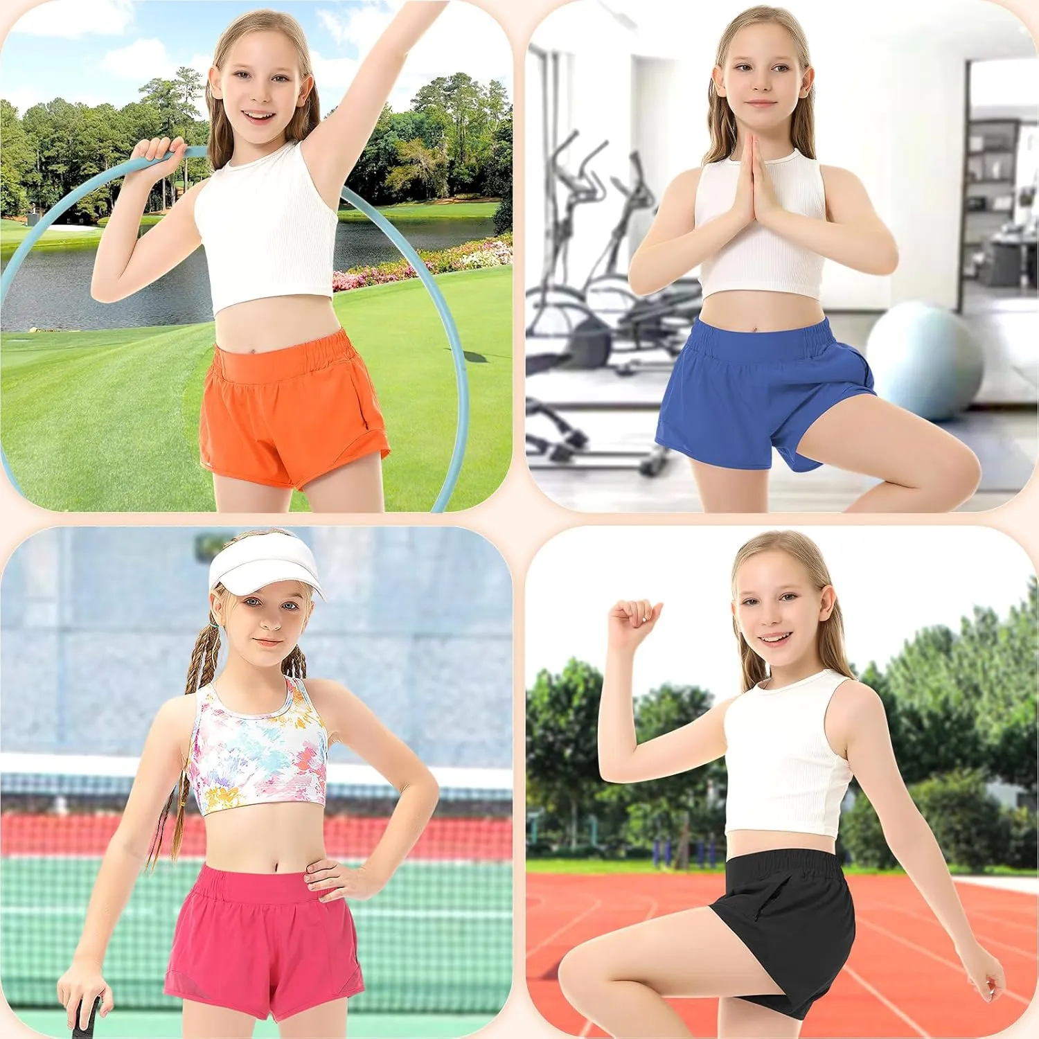 QooNoo Girls Athletic Shorts with Zipper Pocket Lightweight Elastic Waist Running Shorts for Teen Girls Kids Active Sports
