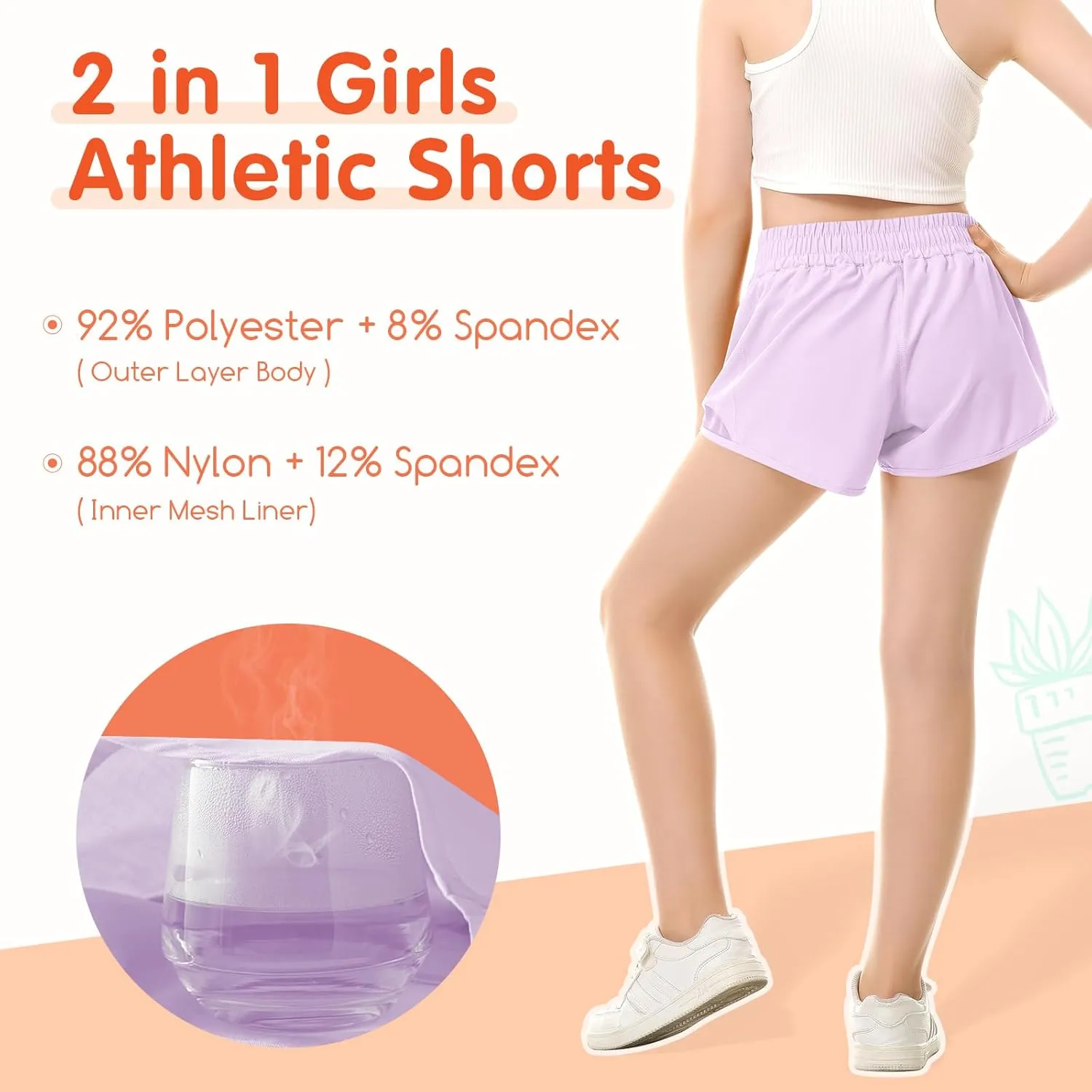 QooNoo Girls Athletic Shorts with Zipper Pocket Lightweight Elastic Waist Running Shorts for Teen Girls Kids Active Sports