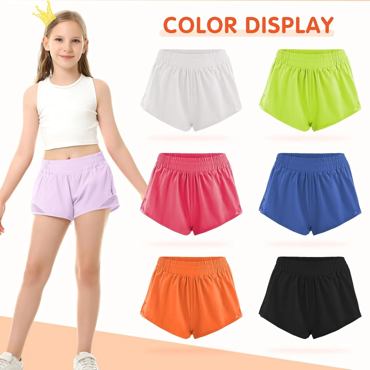 QooNoo Girls Athletic Shorts with Zipper Pocket Lightweight Elastic Waist Running Shorts for Teen Girls Kids Active Sports