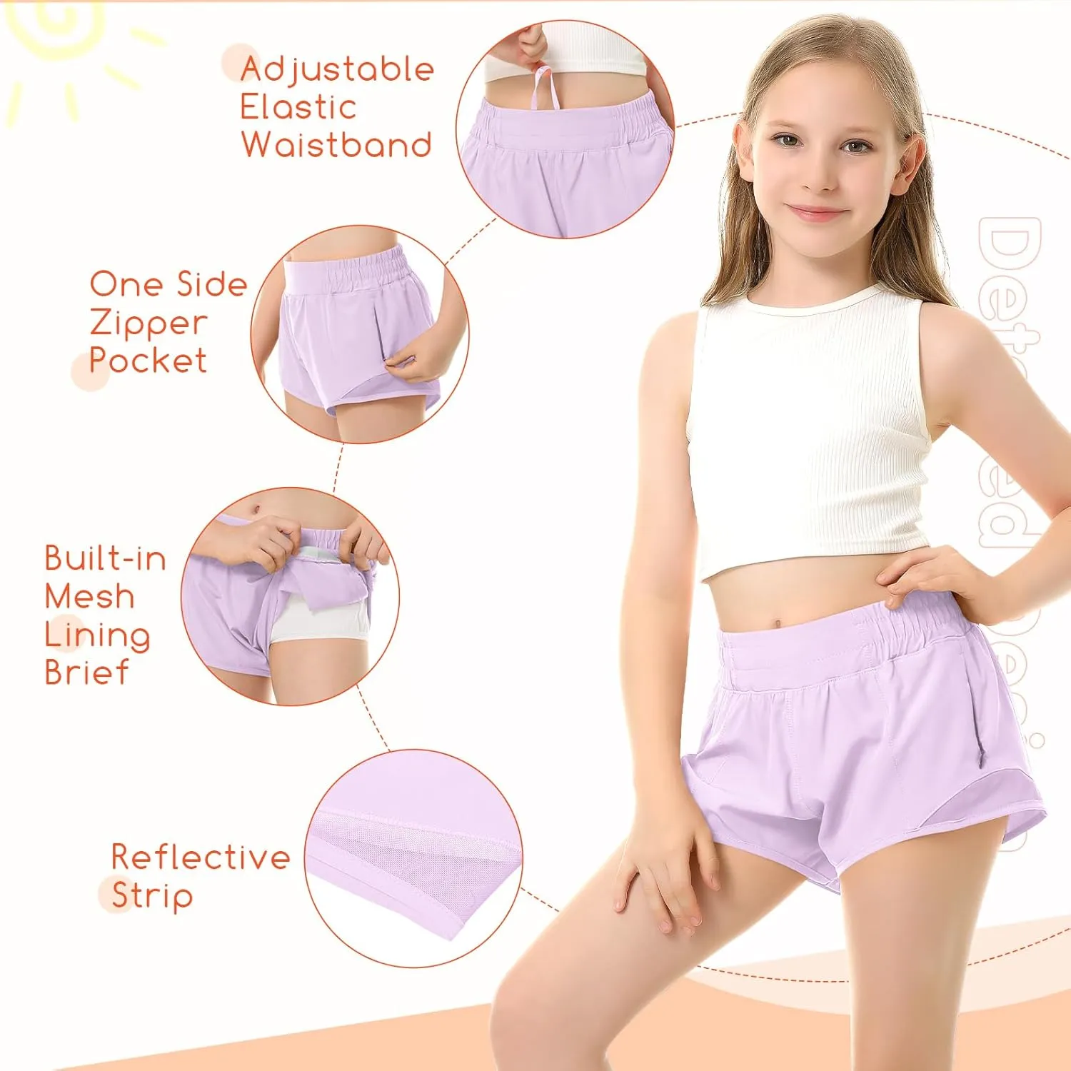 QooNoo Girls Athletic Shorts with Zipper Pocket Lightweight Elastic Waist Running Shorts for Teen Girls Kids Active Sports