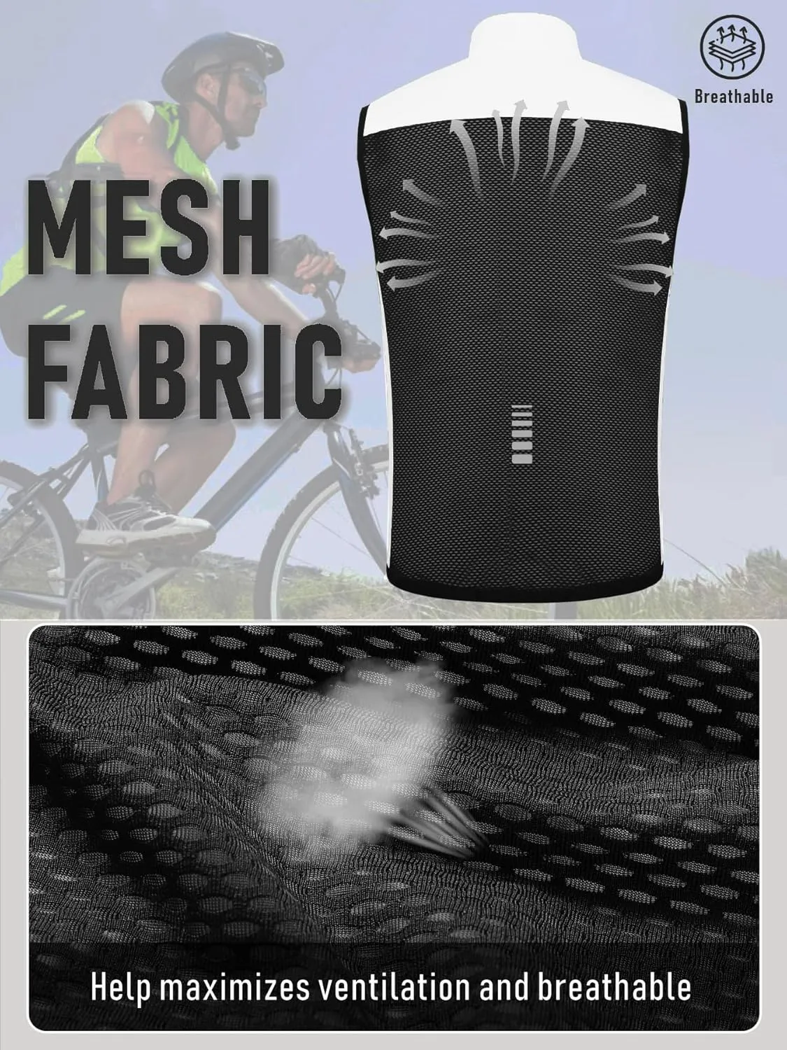 qualidyne Men's Cycling Vest Full Zip Windproof Bike Tank Top Reflective Sleeveless Cycling Jacket