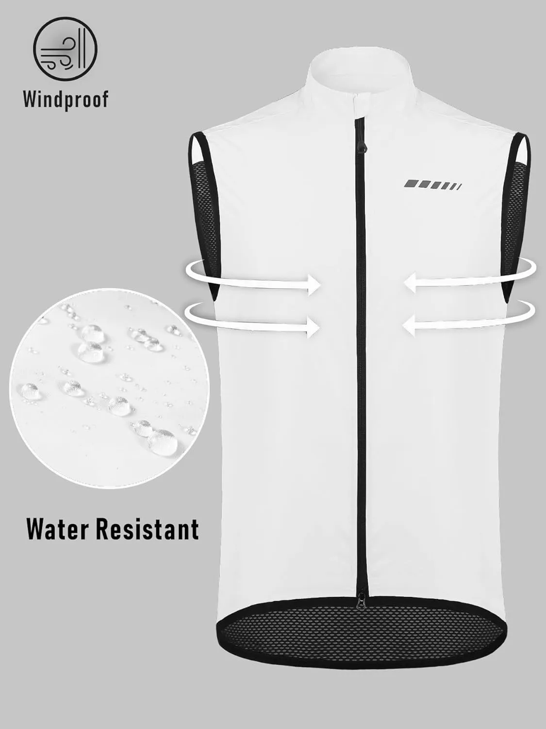 qualidyne Men's Cycling Vest Full Zip Windproof Bike Tank Top Reflective Sleeveless Cycling Jacket