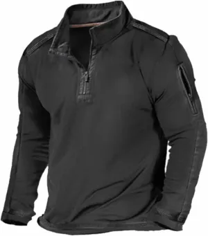 Quarter Zip Pullover Men American Flag Graphic Patriotic Tactical Sweatshirt Casual Stand Collar Top with Side Pocket