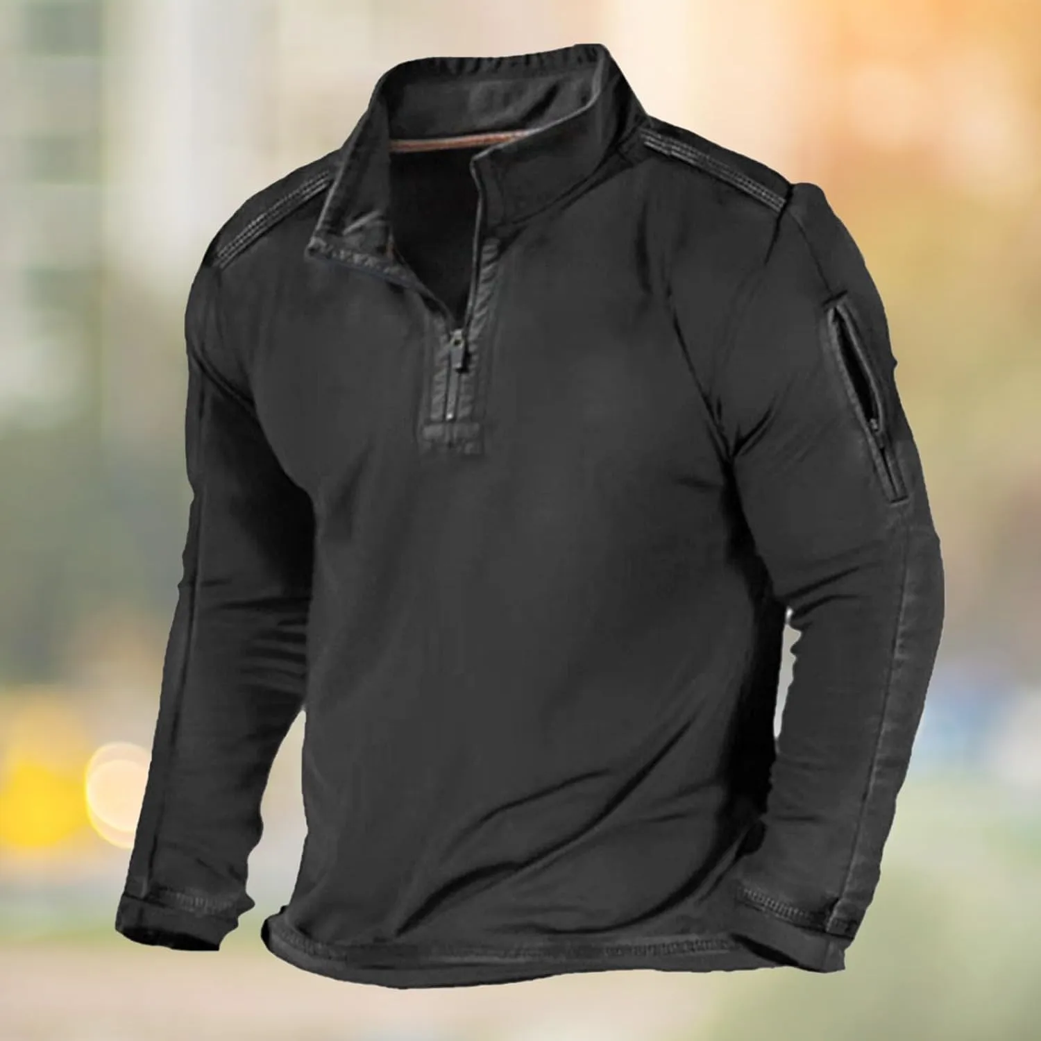 Quarter Zip Pullover Men American Flag Graphic Patriotic Tactical Sweatshirt Casual Stand Collar Top with Side Pocket