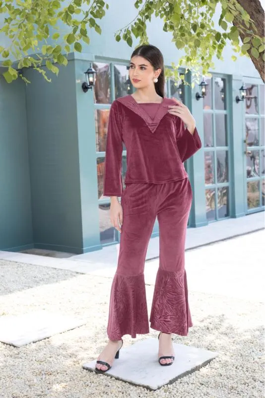Queen Set - Women’s Velvet Co-Ord Set with Flared Bottom