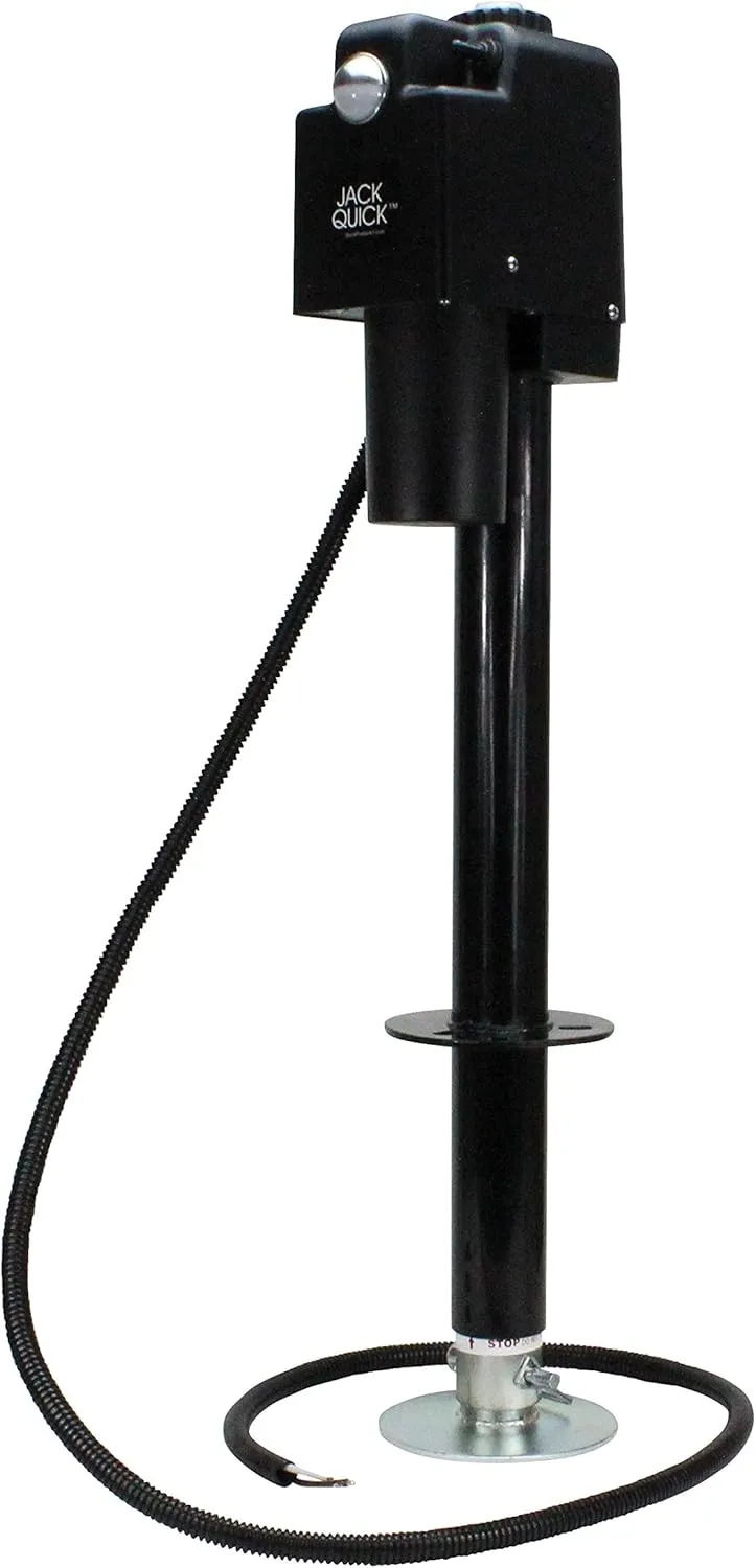 Quick Products JQ-3500B Power A-Frame Electric Tongue Jack with LED Work Light and Permanent Ground Wiring for Camper Trailer, RV - 3,650 lbs. Capacity (Higher then Standard 3,500 lbs. Jack!), Black