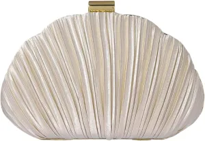 QWINEE Women's Shell Shaped Clutch Purse Ruched Mini Crossbody Bag Elegant Evening Handbag with Chain Strap