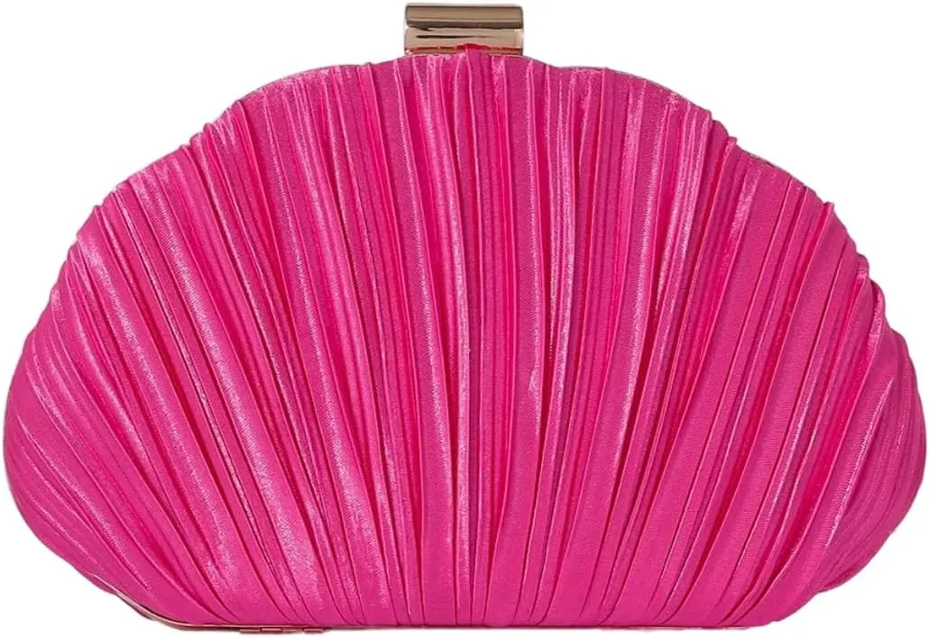 QWINEE Women's Shell Shaped Clutch Purse Ruched Mini Crossbody Bag Elegant Evening Handbag with Chain Strap