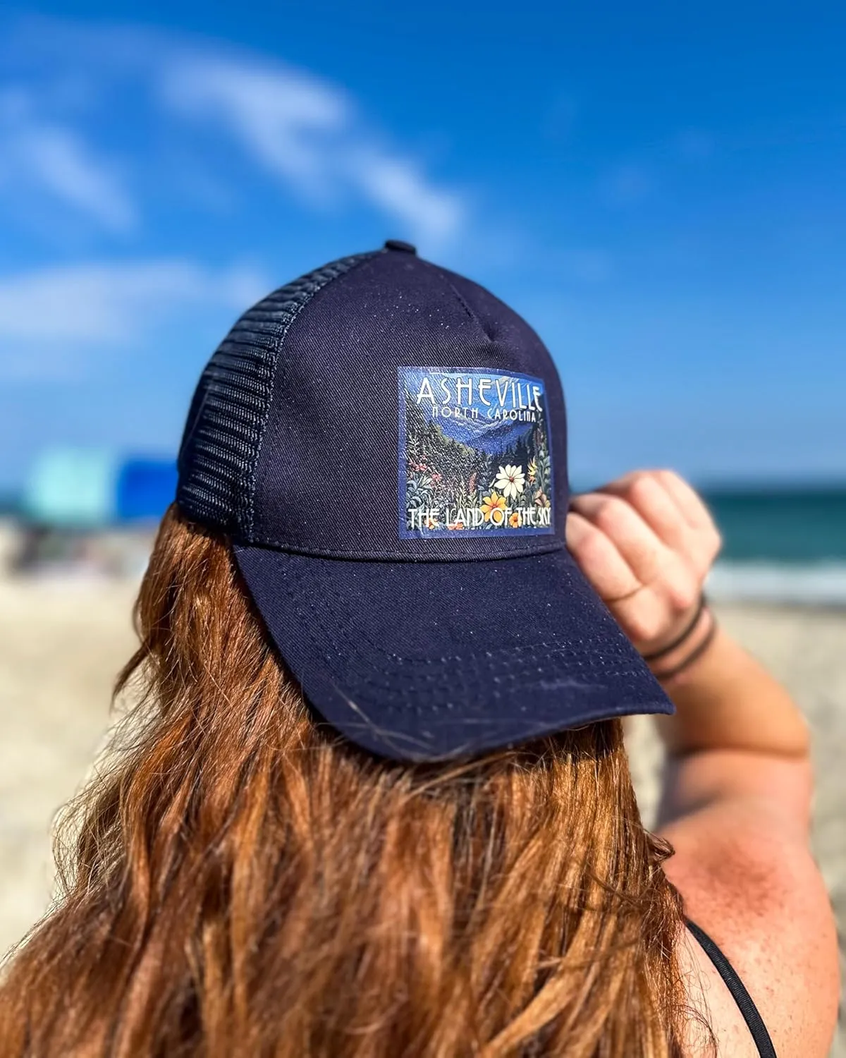 R and R Imports Galveston Texas Pleasure Pier Design Parent Row Cream Unisex Mesh Back Trucker Hat with Adjustable Snapback