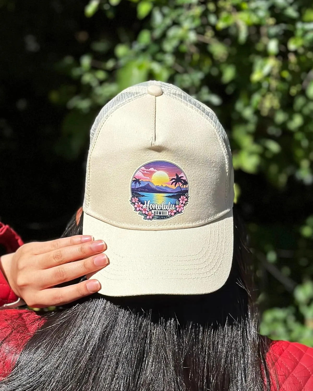 R and R Imports Galveston Texas Pleasure Pier Design Parent Row Cream Unisex Mesh Back Trucker Hat with Adjustable Snapback