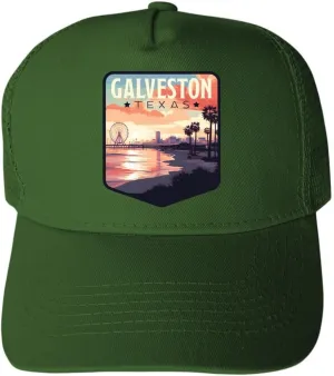 R and R Imports Galveston Texas Pleasure Pier Design Parent Row Cream Unisex Mesh Back Trucker Hat with Adjustable Snapback