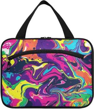 Rainbow Color Abstract Pattern Ink Style hanging makeup bag travel cosmetic with hook, designer washable toiletry kit for women traveling backpacking bolsa de maquillaje para mujer