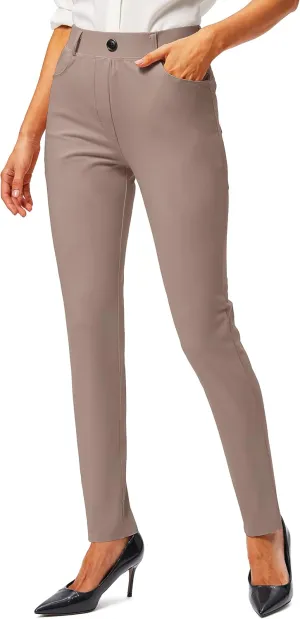 Rammus Womens Yoga Dress Pants with Pockets Stretch Work Leggings for Women Pull On Skinny Slacks for Business Office Casual