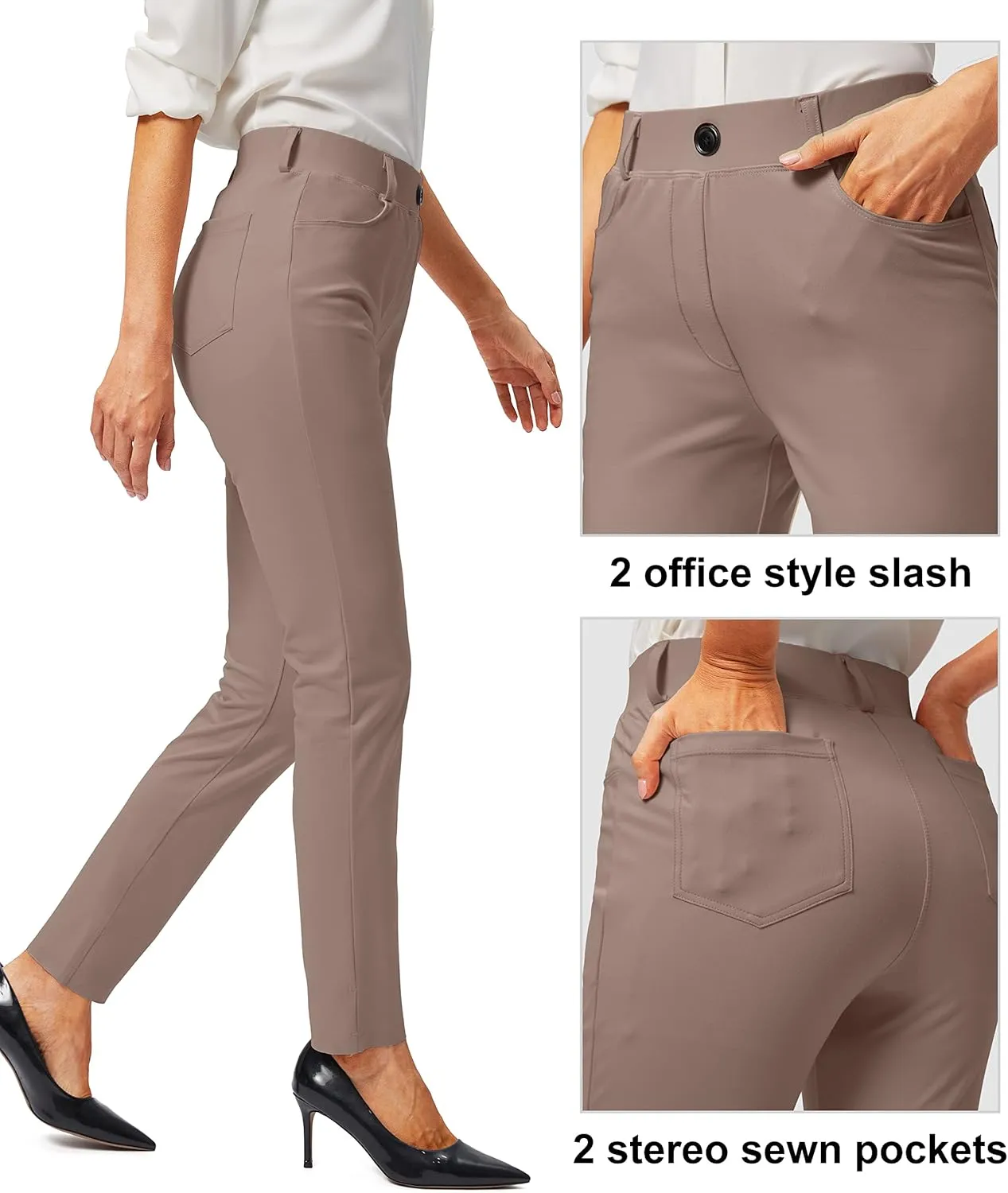 Rammus Womens Yoga Dress Pants with Pockets Stretch Work Leggings for Women Pull On Skinny Slacks for Business Office Casual