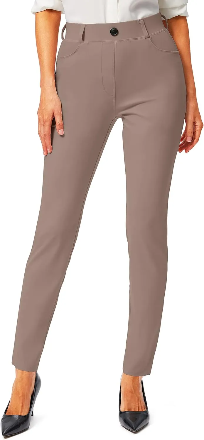 Rammus Womens Yoga Dress Pants with Pockets Stretch Work Leggings for Women Pull On Skinny Slacks for Business Office Casual