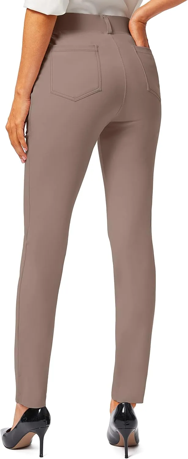 Rammus Womens Yoga Dress Pants with Pockets Stretch Work Leggings for Women Pull On Skinny Slacks for Business Office Casual